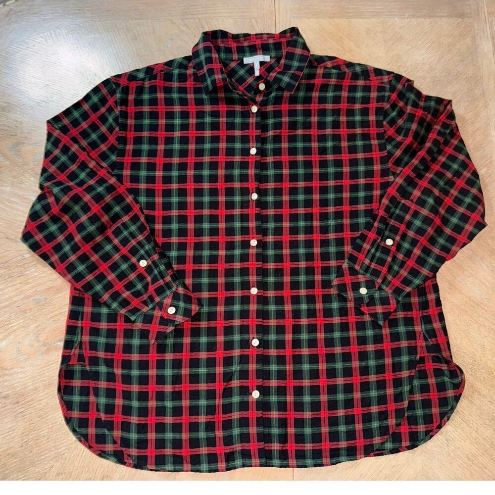Hinson Wu red and green plaid Halsey button up shirt size 1 (1x)